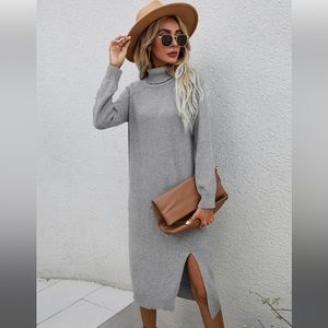 Turtleneck Split Hem Sweater Dress